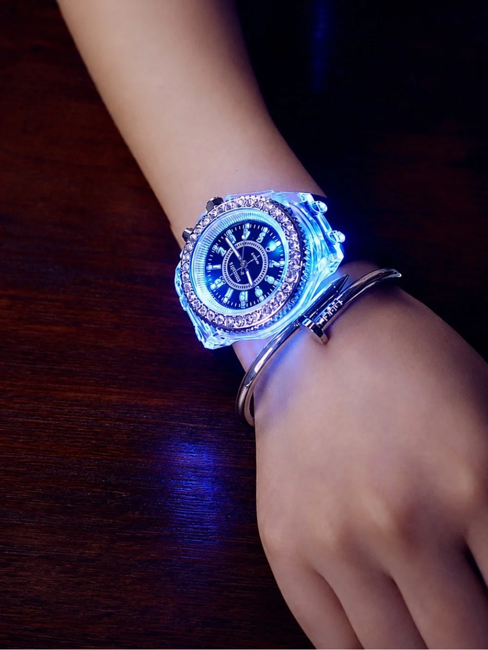 Mens Iced Out Bustdown Sport Watch Black Silicone Band Simulated Diamond LED